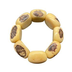 Vintage Tagua Nut Stretch Bracelet With Natural Brown Inclusions